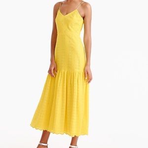 Tiered spaghetti-strap midi dress in eyelet
